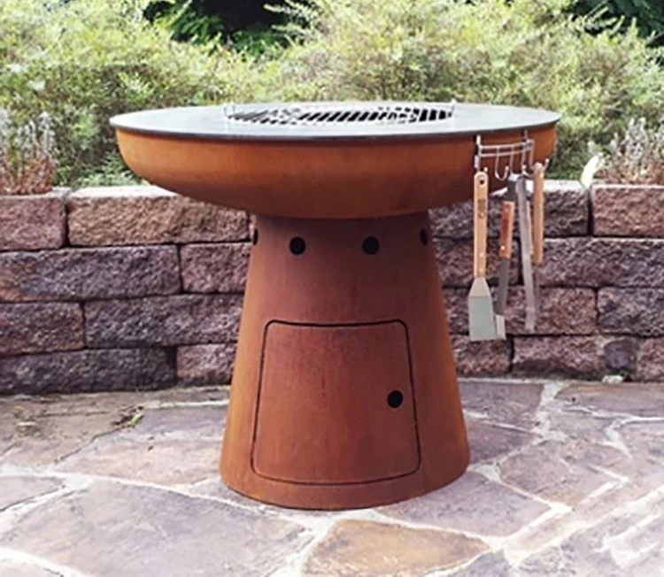 Barbeque Grill Outdoor Charcoal Smoker Fire Grill Corten Steel BBQ with Circle Plancha
