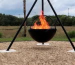 Cast Iron Corten Detachable Charcoal BBQ Balcony Fire Bowl Swivel Grill Designs Burner Hanging Brazier Fire Pit