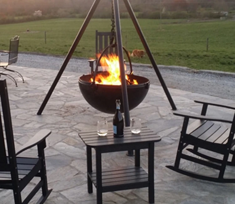 Cast Iron Corten Detachable Charcoal BBQ Balcony Fire Bowl Swivel Grill Designs Burner Hanging Brazier Fire Pit