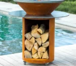 Modern Outdoor Portable Charcoal Grill Trolley for Camping Restaurant Use Corten Steel Construction Easily Assembled >5 People