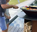 Modern Outdoor Portable Charcoal Grill Trolley for Camping Restaurant Use Corten Steel Construction Easily Assembled >5 People