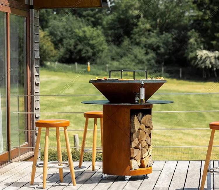 China Best New Arrival Modern Corten Steel BBQ Grill with Trolley for >5 People