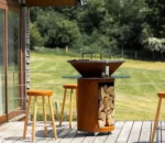 Modern Chinese Large Rotary Commercial Pork Wood Burning Outdoor Corten Steel BBQ Smoker Grill with Trolley