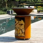 Rusty Heat-resistant Corten Steel Bowl Fire Pit BBQ with Trolley for Commercial Use