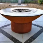 Round Camping Grill Outdoor Barbecue Bbq Grill Corten Steel Bbq
