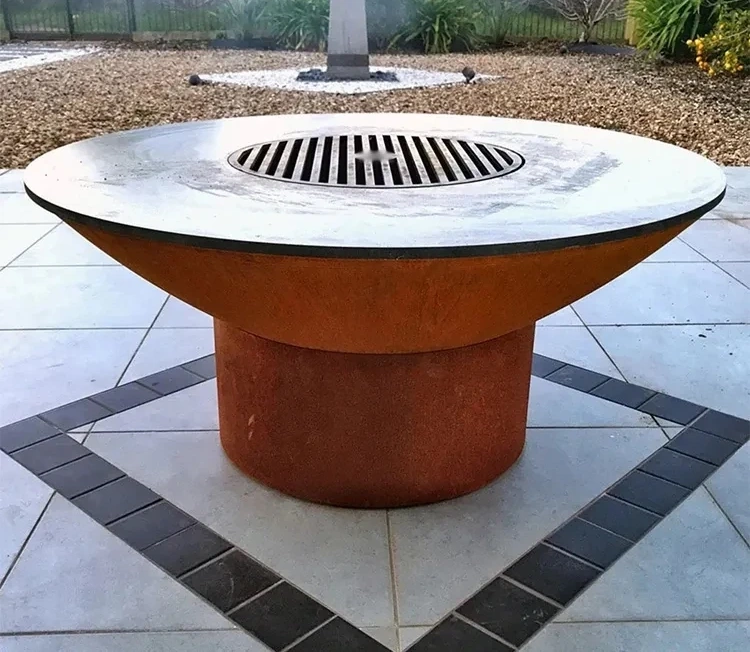 product_image_1775551250_82638258 Round Camping Grill Outdoor Barbecue Bbq Grill Corten Steel Bbq