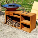 Modern Corten Steel Powder Coated Charcoal Barbecue Grill with Trolley for Outdoor Use