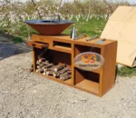 Modern Corten Steel Powder Coated Charcoal Barbecue Grill with Trolley for Outdoor Use