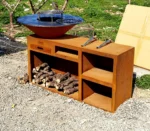 Corten Steel Modern Powder Coated Charcoal BBQ Grill with Trolley for Outdoor Use