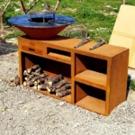 Corten Steel Modern Powder Coated Charcoal BBQ Grill with Trolley for Outdoor Use