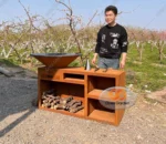 Bbq Corten Steel Large Bbq Pit Bbq Rusty Corten Steel Fire Pits with Log Store