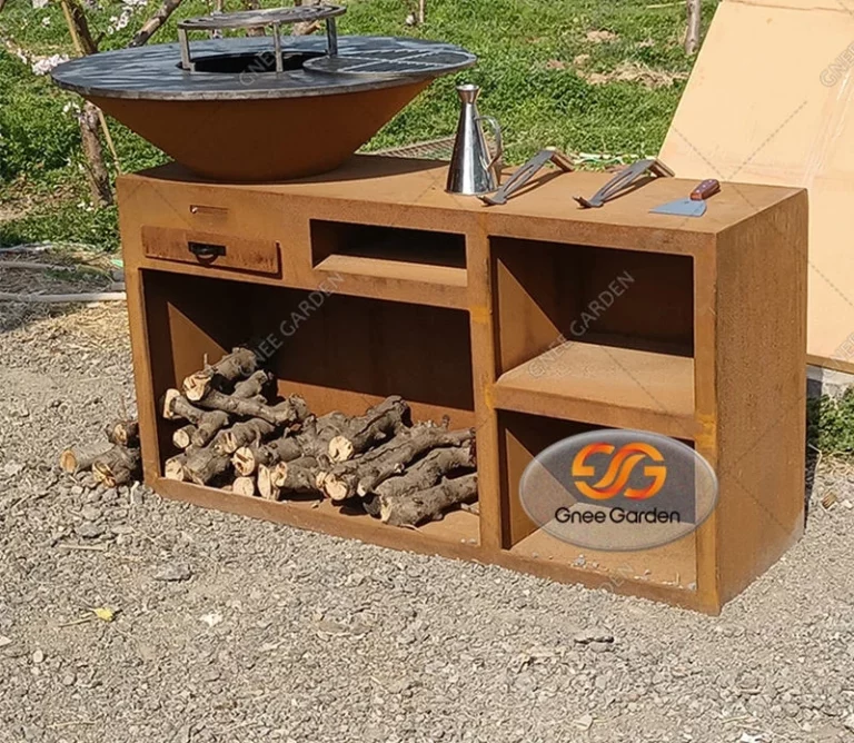 Bbq Corten Steel Large Bbq Pit Bbq Rusty Corten Steel Fire Pits with Log Store