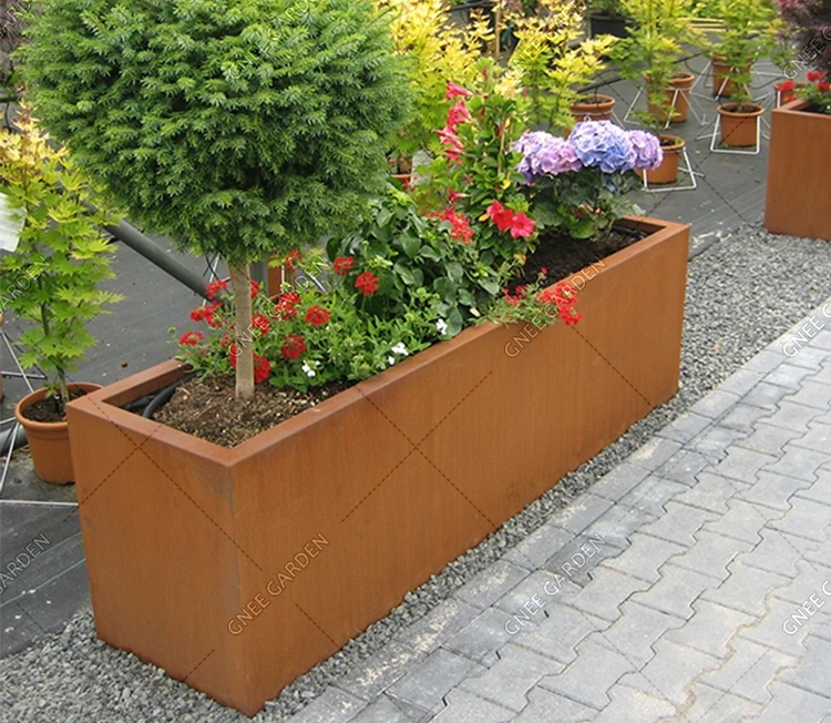 Corten Steel Rectangular Garden Planter Flower Pot Eco-Friendly & Corrosion Resistant Modern Minimalist Outdoor Planter