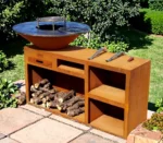 Modern Steel Powder Coated Outdoor Grill Smoker BBQ Set with Trolley for 3-5 People
