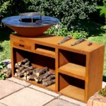 Modern Steel Powder Coated Outdoor Grill Smoker BBQ Set with Trolley for 3-5 People