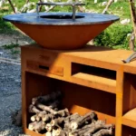 Modern Powder Coated Corten Steel Charcoal Fire Pit BBQ Grill-Smokeless Indoor/Outdoor for 3-5 People