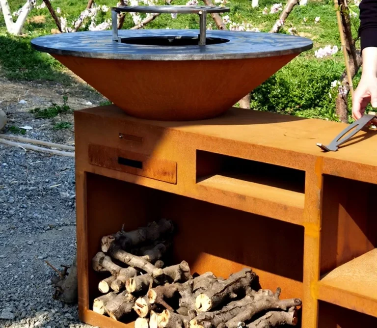 Modern Powder Coated Corten Steel Charcoal Fire Pit BBQ Grill-Smokeless Indoor/Outdoor for 3-5 People