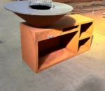 Modern Corten Steel Fire Pit Barbecue Grill with Trolley for Outdoor Use