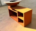 Modern Corten Steel Fire Pit Barbecue Grill with Trolley for Outdoor Use