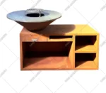Modern Corten Steel Fire Pit Barbecue Grill with Trolley for Outdoor Use