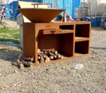 Modern Corten Steel BBQ Grill with Trolley-Weather Resistant Outdoor Fire Grill for Garden Use