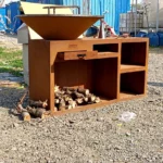 Modern Corten Steel BBQ Grill with Trolley-Weather Resistant Outdoor Fire Grill for Garden Use