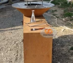 Modern Corten Steel BBQ Grill with Trolley-Weather Resistant Outdoor Fire Grill for Garden Use