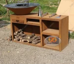 Modern Corten Steel BBQ Grill with Trolley-Weather Resistant Outdoor Fire Grill for Garden Use