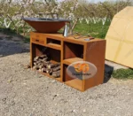 Modern Corten Steel Fire Pit BBQ Grill with Trolley for Outdoor Use