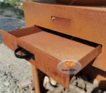 Modern Corten Steel Fire Pit BBQ Grill with Trolley for Outdoor Use