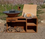 Modern Corten Steel Fire Pit BBQ Grill with Trolley for Outdoor Use