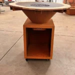 Modern Garden Rust Corten Steel Fire Pit Heavy Duty BBQ Grill with Trolley for Outdoor Firewood Use