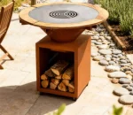 Modern Garden Rust Corten Steel Fire Pit Heavy Duty BBQ Grill with Trolley for Outdoor Firewood Use