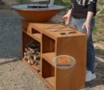 Outdoor Cooking Grill Garden Kitchens Rust Corten Steel Fire Pit Heavy Duty BBQ