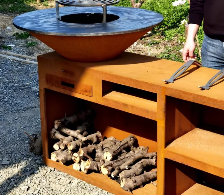 Outdoor Cooking Grill Garden Kitchens Rust Corten Steel Fire Pit Heavy Duty BBQ