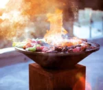 European Outdoor Corten Steel Charcoal BBQ Grill Wood Fired Barbecue with Durable Metal and Rustic Style