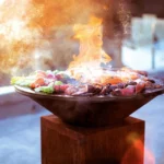 European Outdoor Corten Steel Charcoal BBQ Grill Wood Fired Barbecue with Durable Metal and Rustic Style