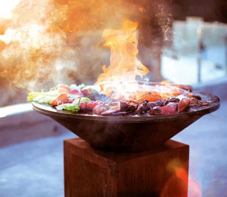 European Outdoor Corten Steel Charcoal BBQ Grill Wood Fired Barbecue with Durable Metal and Rustic Style