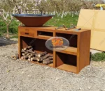 Modern Powder Coated Corten Steel Outdoor Kitchen Fire Pit Charcoal Grill Brasero Barbecue