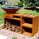 Modern Powder Coated Corten Steel Outdoor Kitchen Fire Pit Charcoal Grill Brasero Barbecue