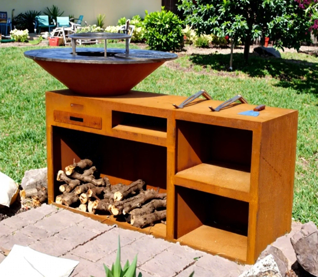 product_image_1775556039_80379877 Modern Powder Coated Corten Steel Outdoor Kitchen Fire Pit Charcoal Grill Brasero Barbecue