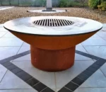 Premium Korean Style 120CM Corten Steel Fire Pit Outdoor Grill BBQ with Trolley and Heavy Duty Construction