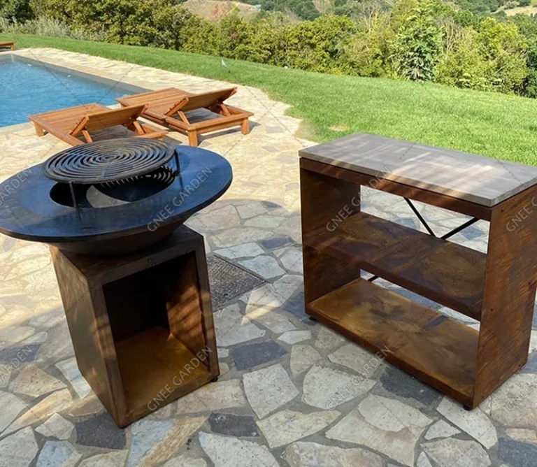 Wholesale Korean Style Premium 120CM Square Wood Burning Garden Fireplace Corten Steel Fire Pits for Outdoor BBQ