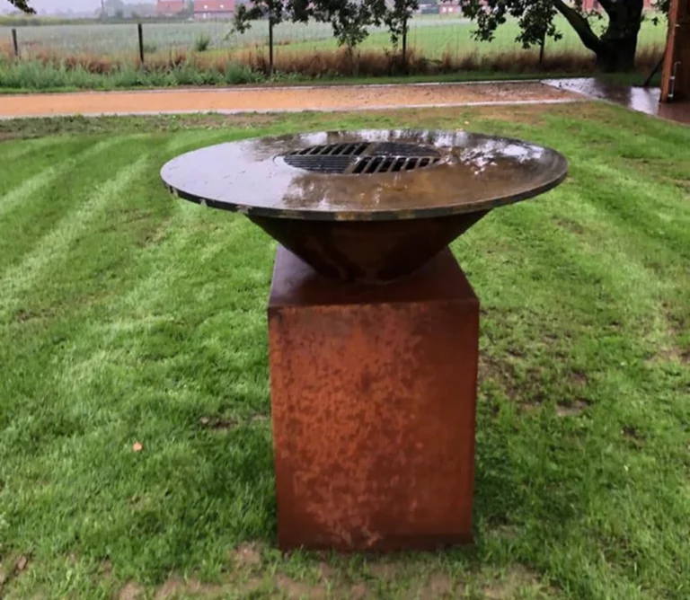 120CM Korean Style Commercial Heavy Duty Corten Steel Charcoal BBQ Grill with Trolley for Outdoor Use