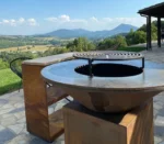 Corten Steel Korean Style Fire Pit BBQ Grill with Trolley-Heavy Duty Outdoor Rusty BBQ