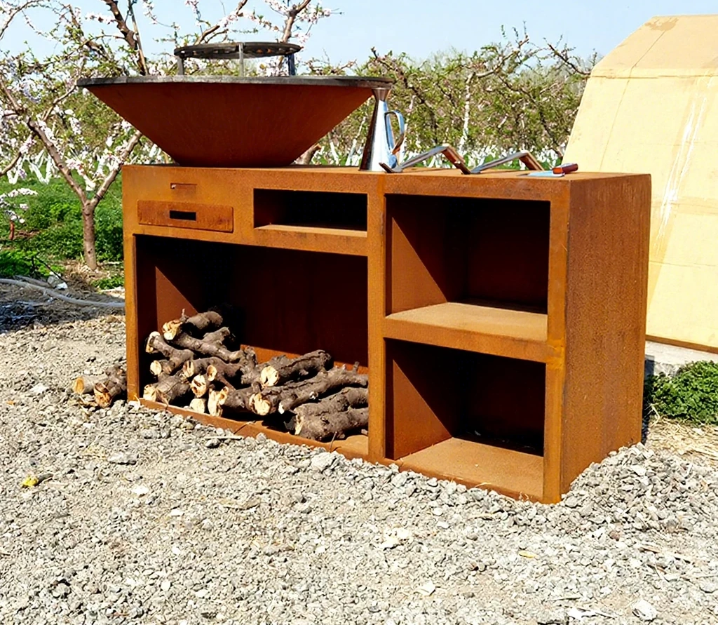 product_image_1775557780_6785508 Modern Style Corten Steel Fire Pit Powder Coated BBQ Grill