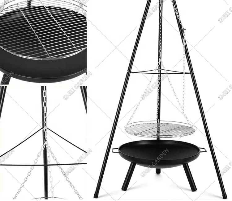 Outdoor Hanging Brazier Tripod Fire Pit Adjustable Heavy Duty German BBQ Grill for Campfire Barbecue Cooking