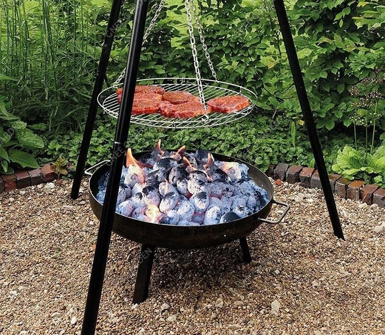 Outdoor Hanging Brazier Tripod Fire Pit Adjustable Heavy Duty German BBQ Grill for Campfire Barbecue Cooking