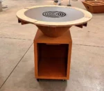 Modern Outdoor Corten Steel Fire Pit BBQ Grill with Trolley-Easily Assembled for Backyard Use