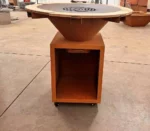 Modern Outdoor Corten Steel Fire Pit BBQ Grill with Trolley-Easily Assembled for Backyard Use